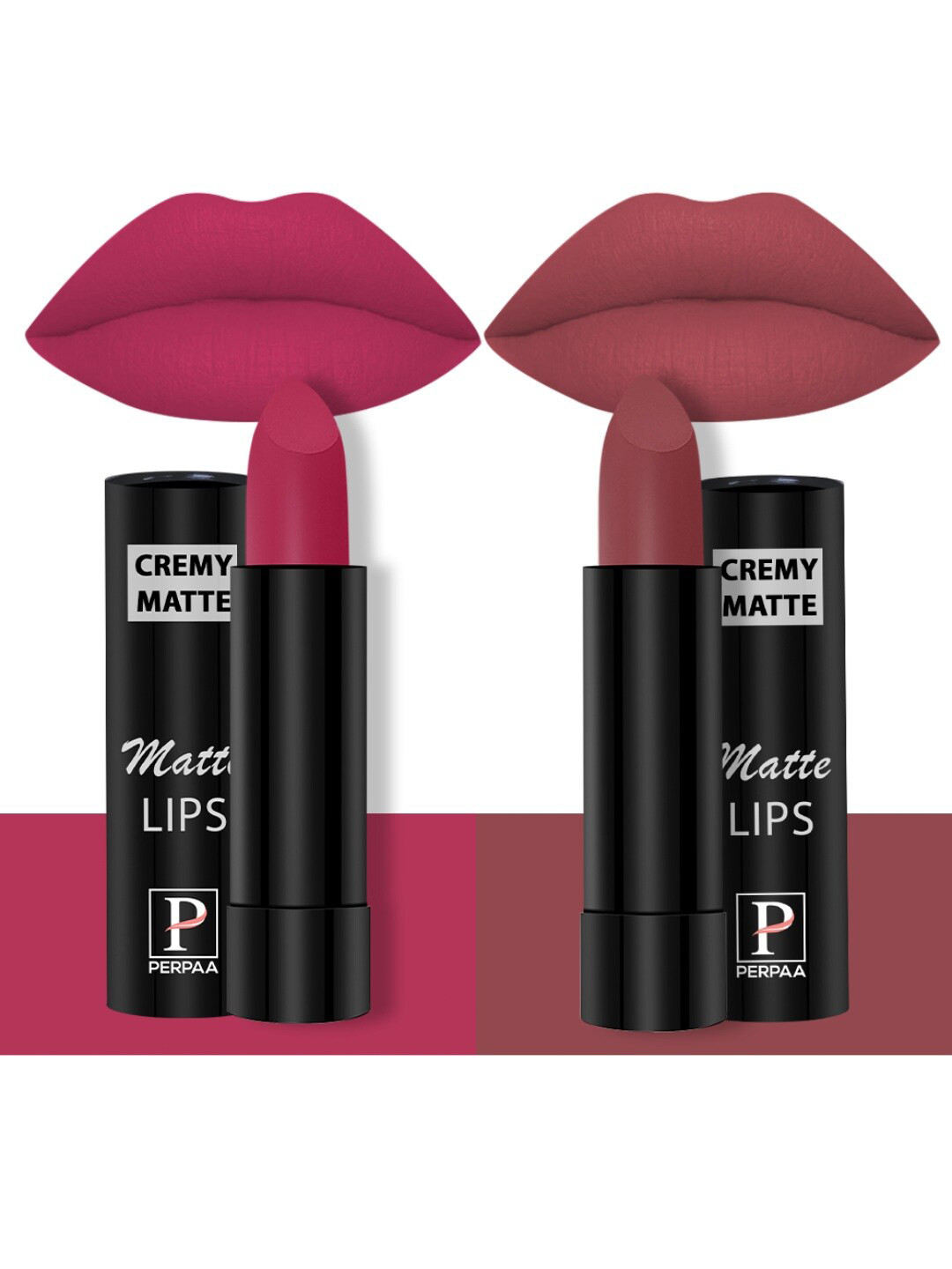 PERPAA Set Of 2 Creamy Matte Long-Stay Lipstick - Strawberry Pink 92 & Brick Red 110