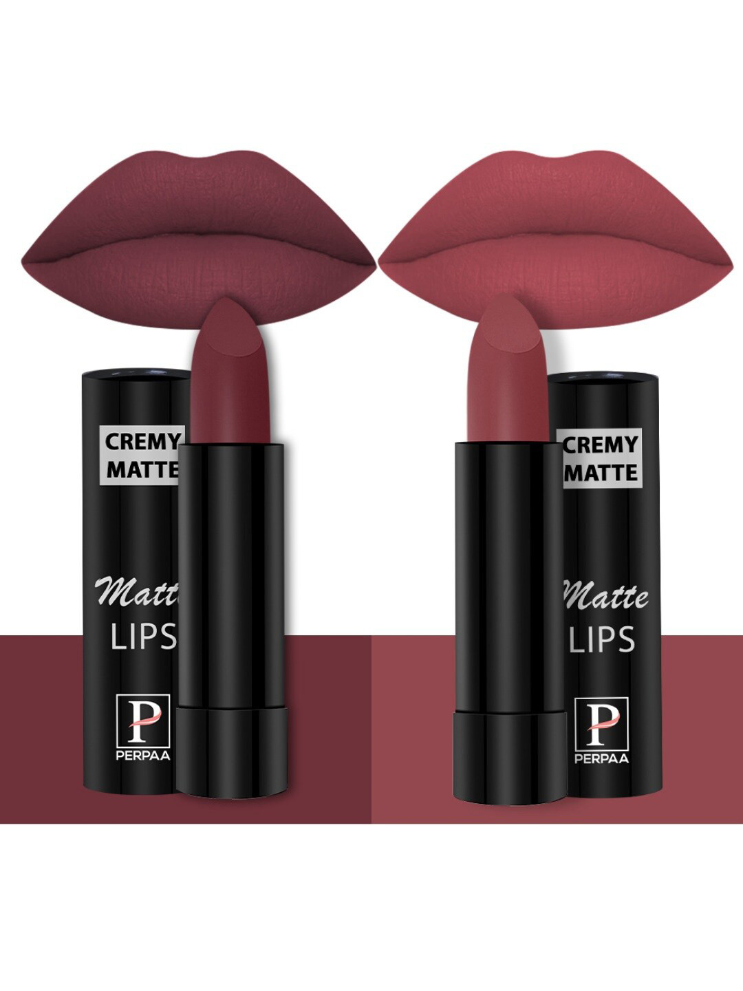 PERPAA Set Of 2 Creamy Matte Long-Stay Lipstick - Tan Red 80 & Brick Red 110