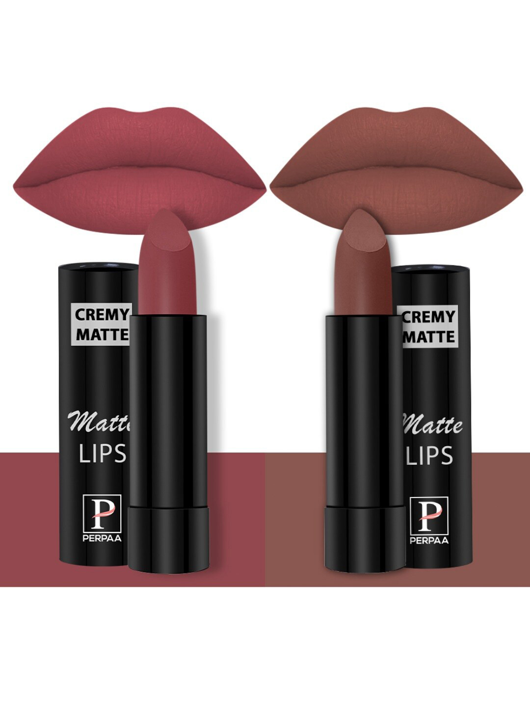 PERPAA Creamy Matte Set Of 2 Long Stay Intense Lipstick - Brick Red 110 - Nude Brown 111