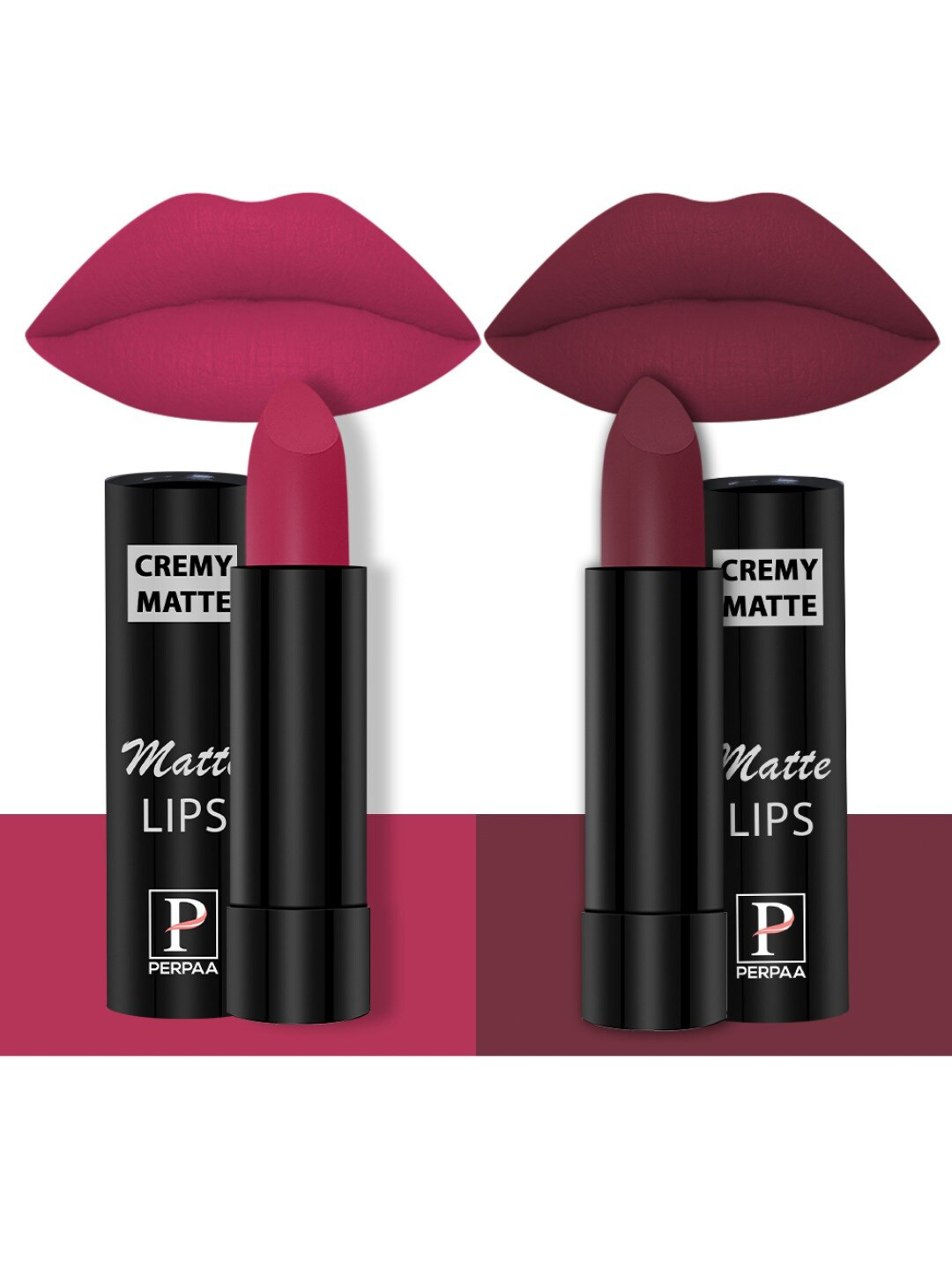 PERPAA Set of 2 Creamy Matte Long Stay Lipstick - Strawberry Pink 92 & Dusky Maroon 96