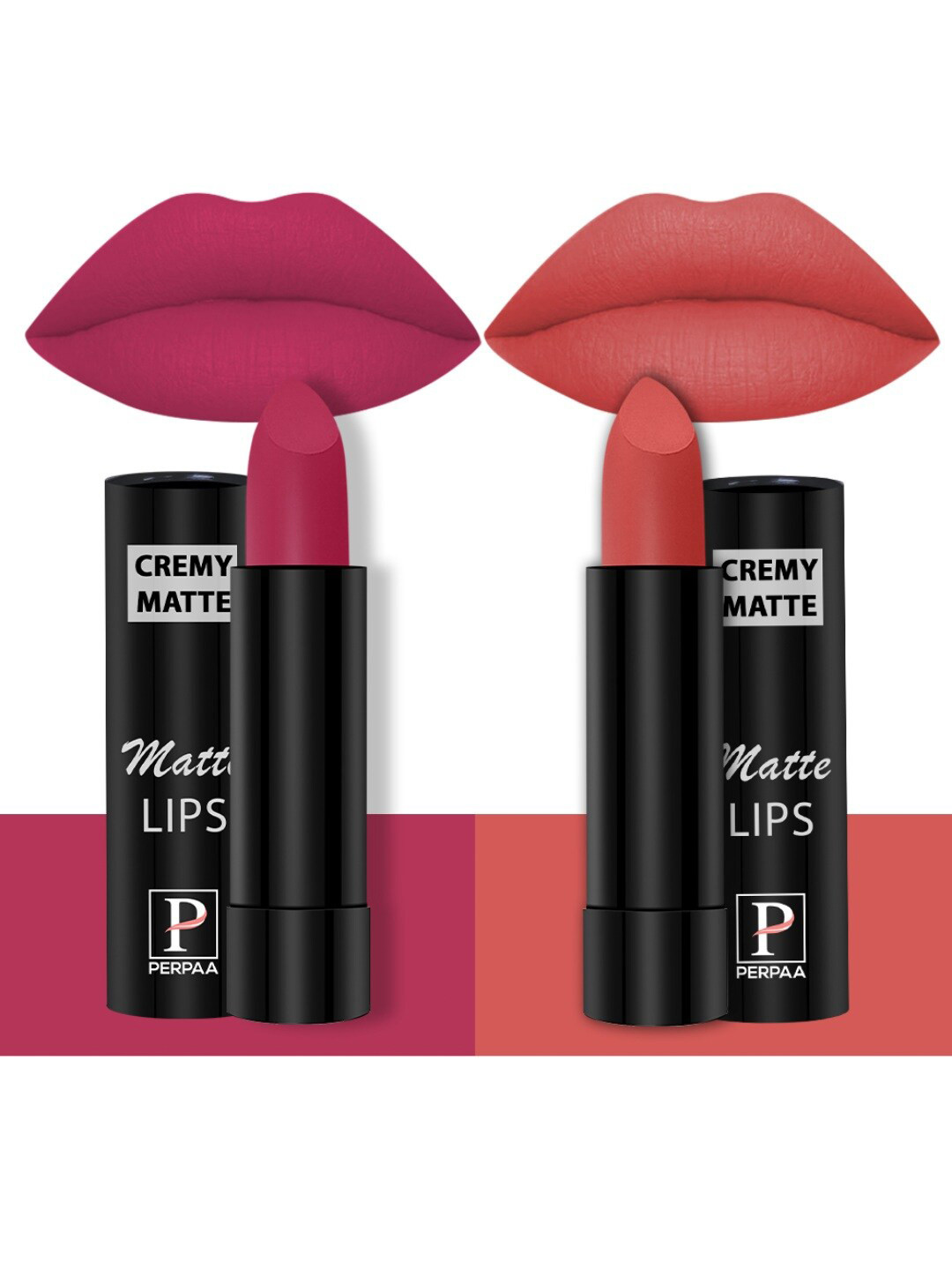 PERPAA Set of 2 Creamy Matte Long Stay Lipstick - Strawberry Pink 92 & Velvet Orange 93