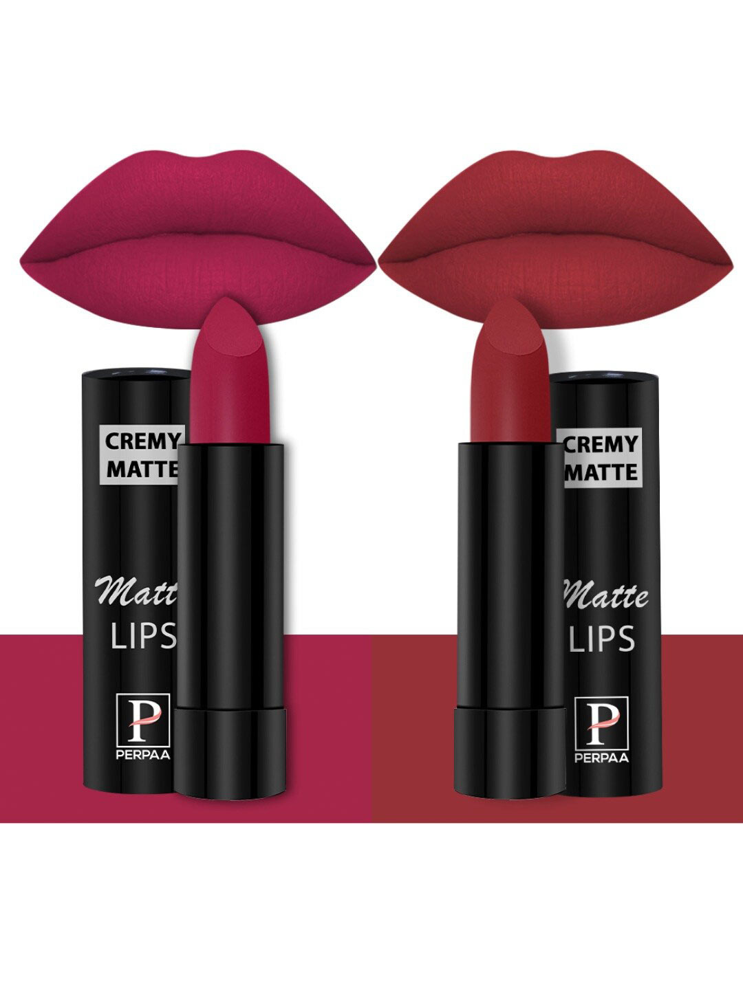 PERPAA Set of 2 Creamy Matte Long Stay Intense Lipstick - Ruby Magenta 84 & Crimson Red 86