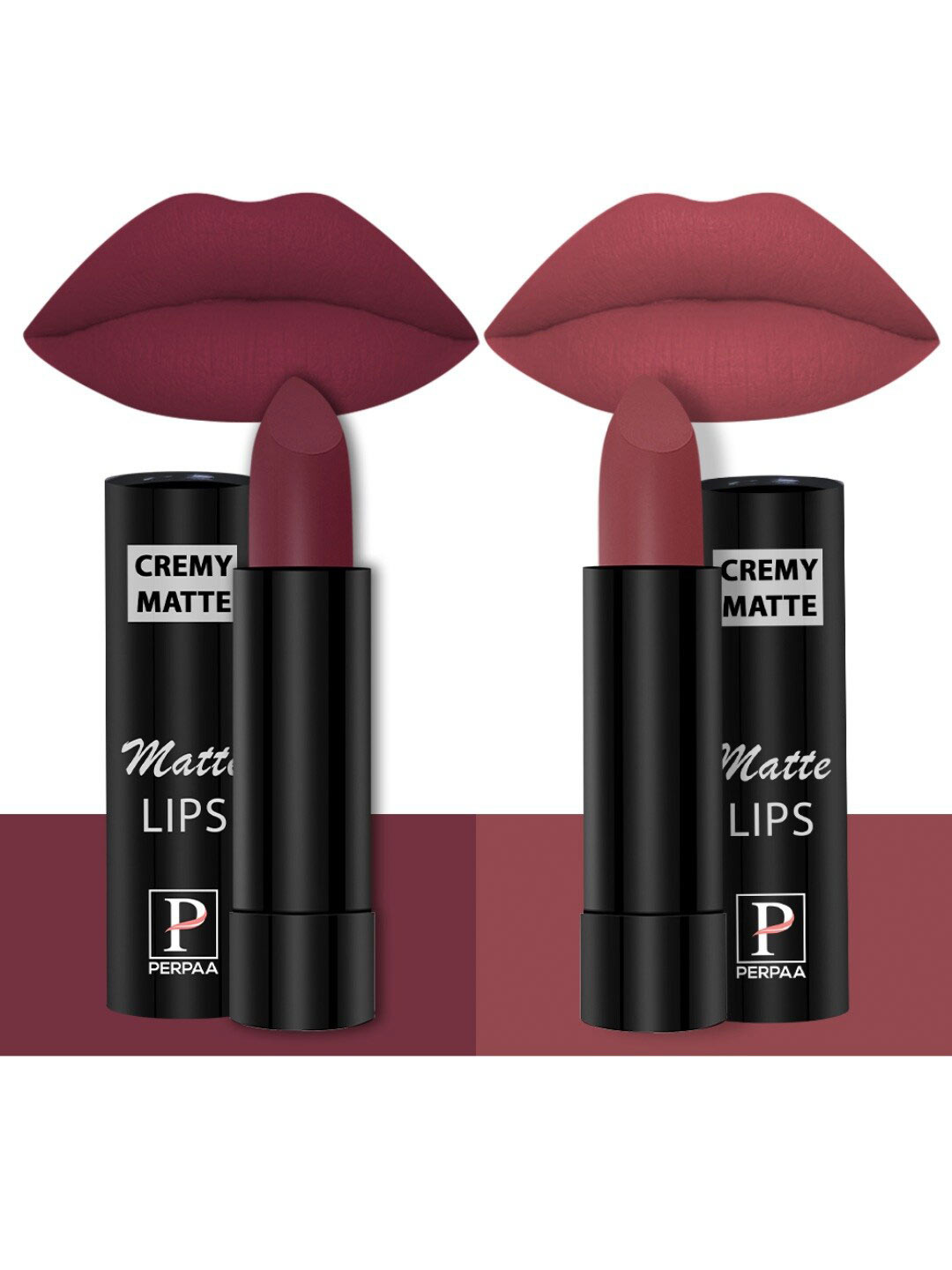 PERPAA Set of 2 Creamy Matte Long Stay Intense Lipstick - Cherry Red 96 & Brick Red 110