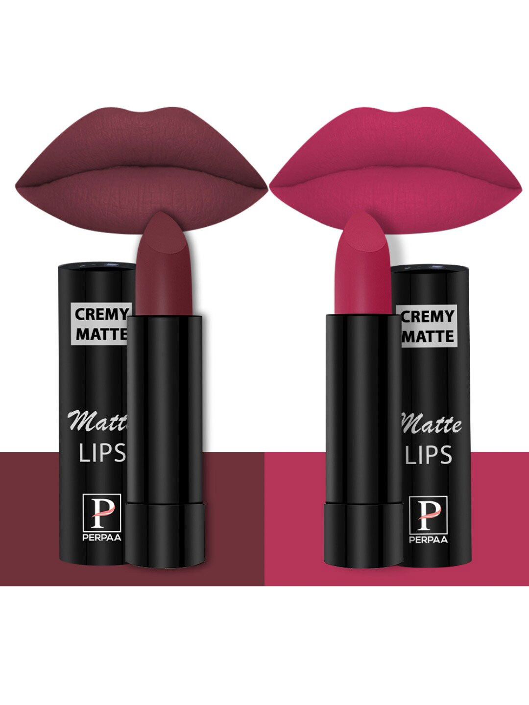 PERPAA Set of 2 Creamy Matte Long Stay Intense Lipstick - Tan Red 80 & Strawberry Pink 92