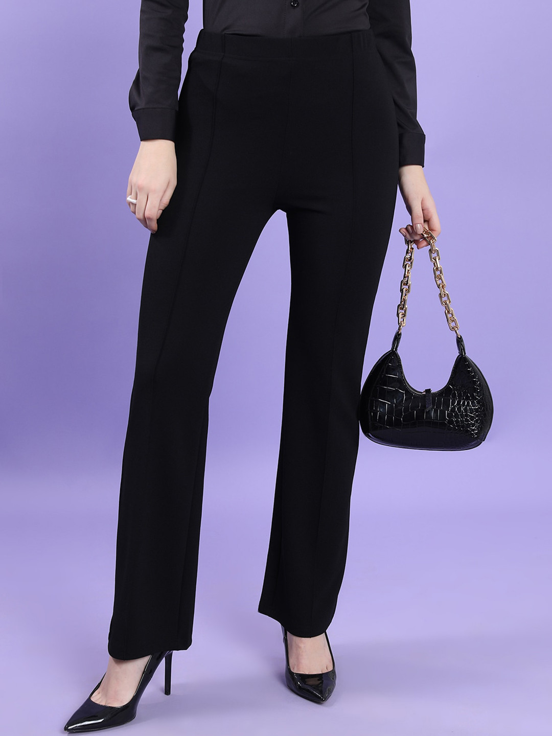 CHIC BY TOKYO TALKIES Women High-Rise Regular Fit Bootcut Trousers