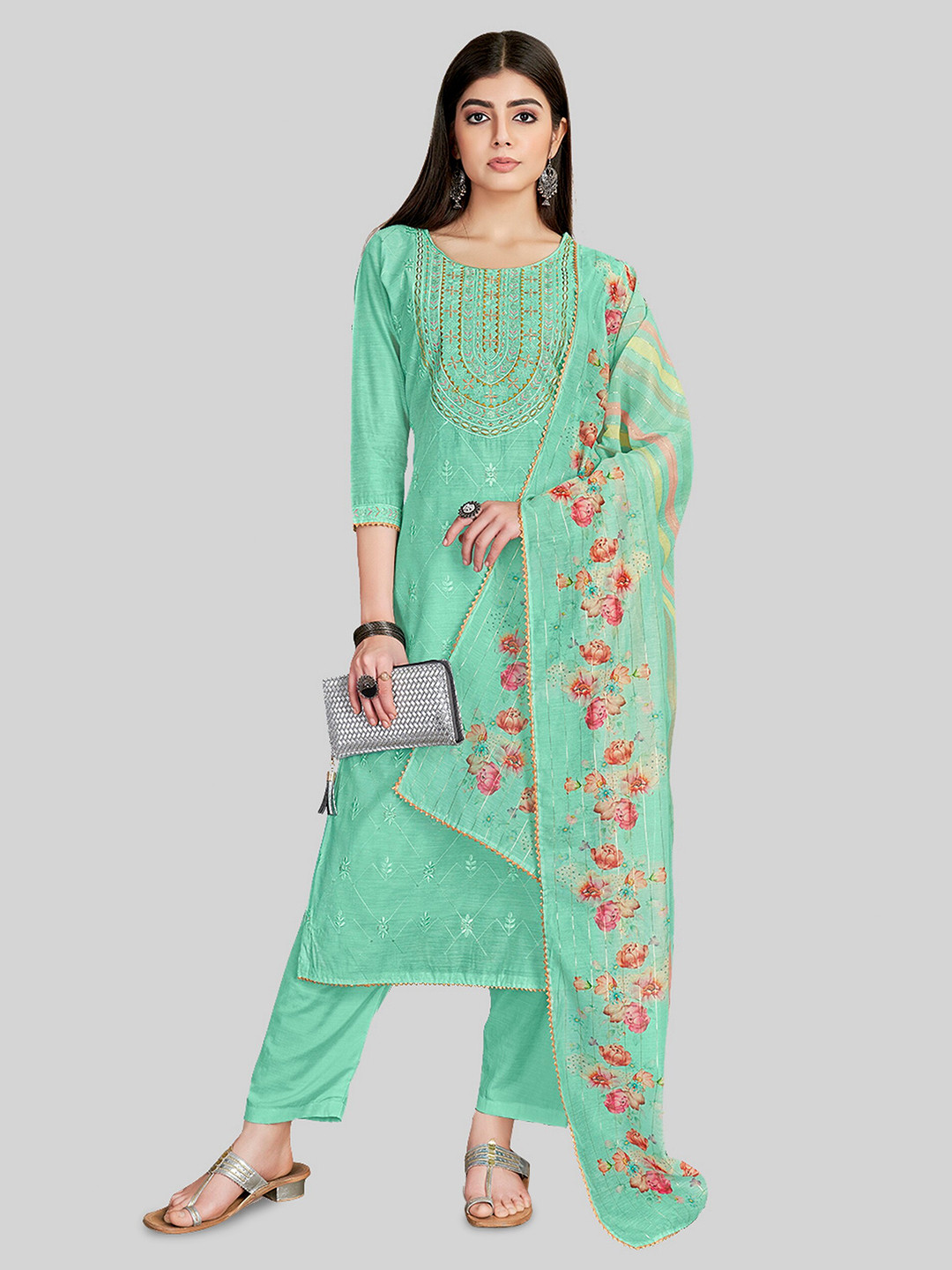 TAVAS Floral Embroidered Unstitched Dress Material