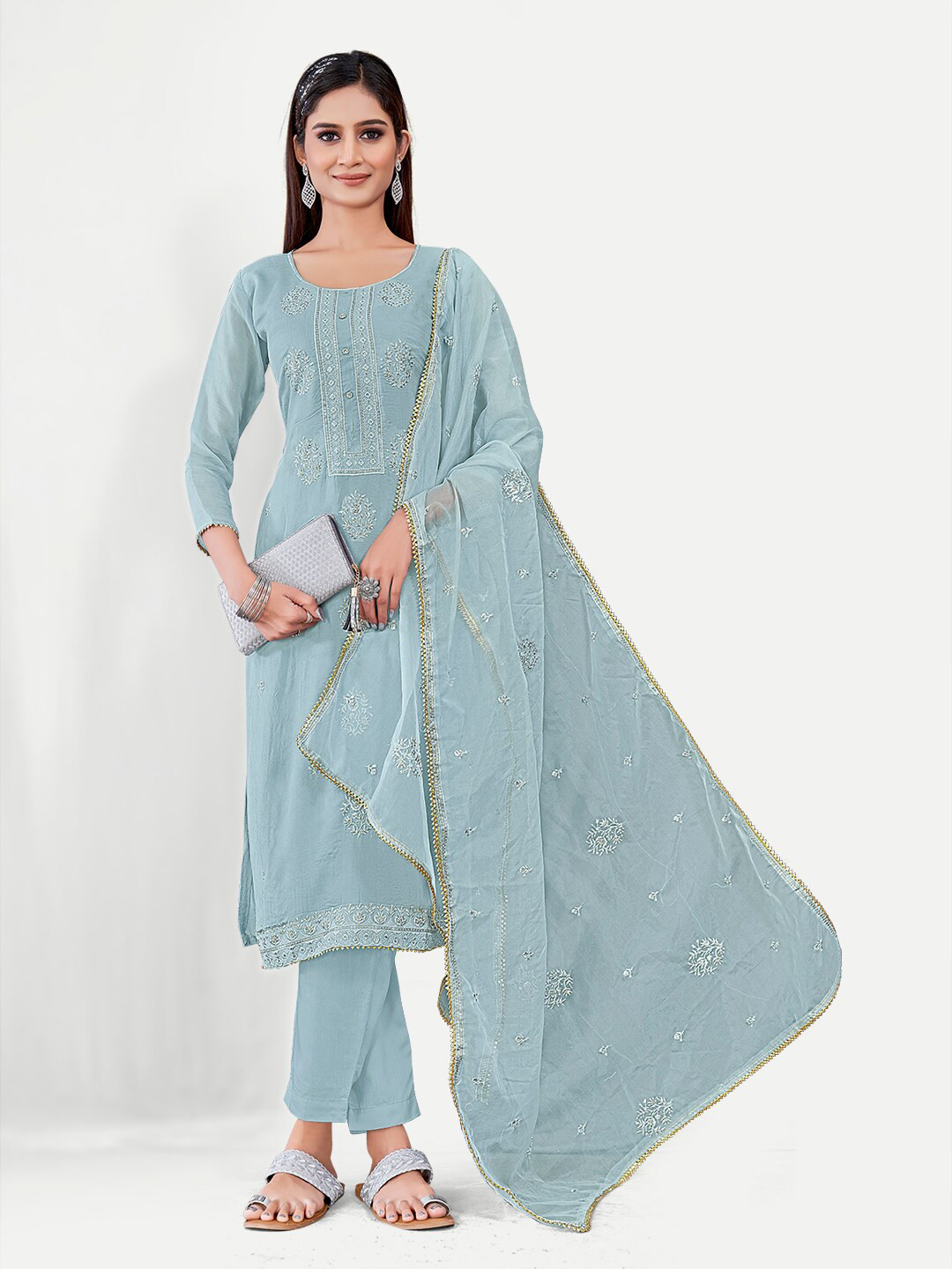 TAVAS Ethnic Motifs Sequinned Embroidered Unstitched Dress Material