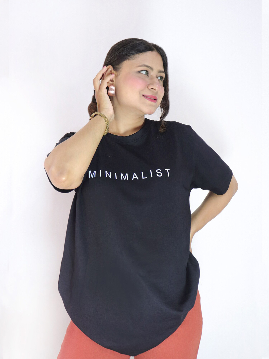 Soho Boho Studio Typography Printed Relaxed Fit Pure Cotton Casual Longline T-Shirt