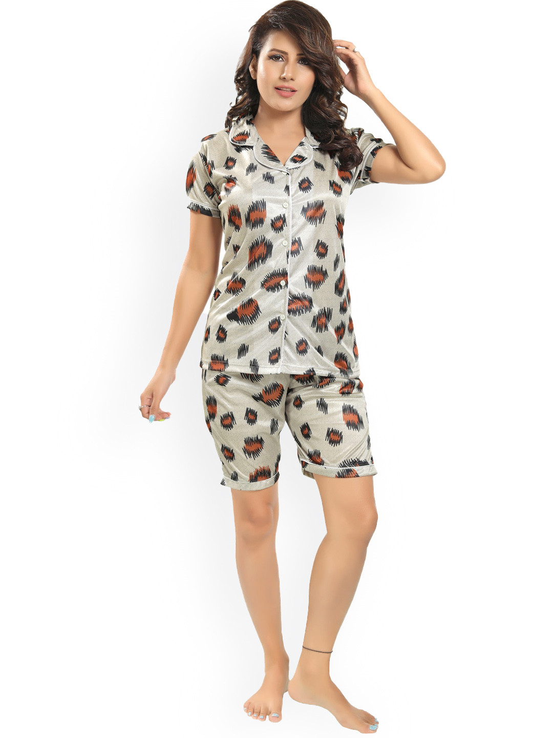 Zionity Abstract Printed Satin Night suit