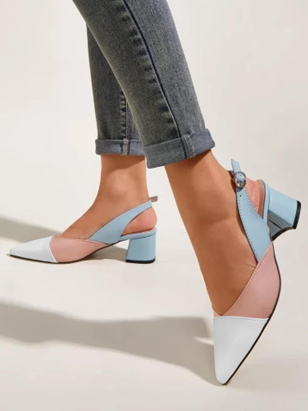 Shoetopia Girls Colourblocked Pointed Toe Pumps With Backstrap