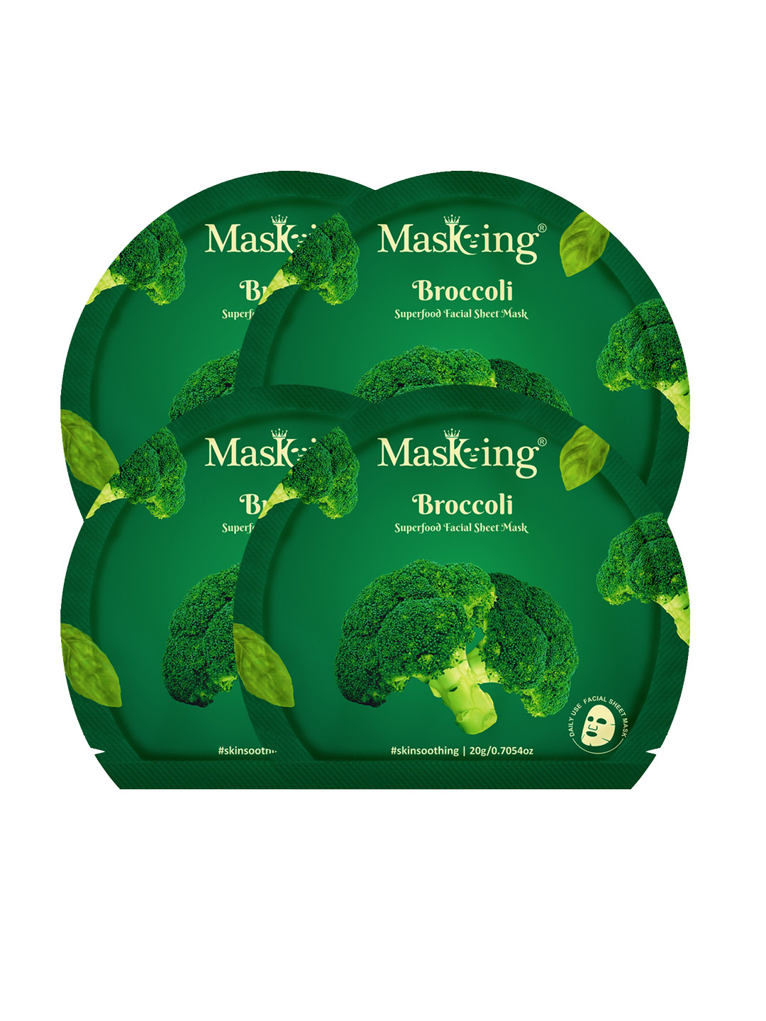 Masking Pack of 4 Broccoli Facial Sheet Masks