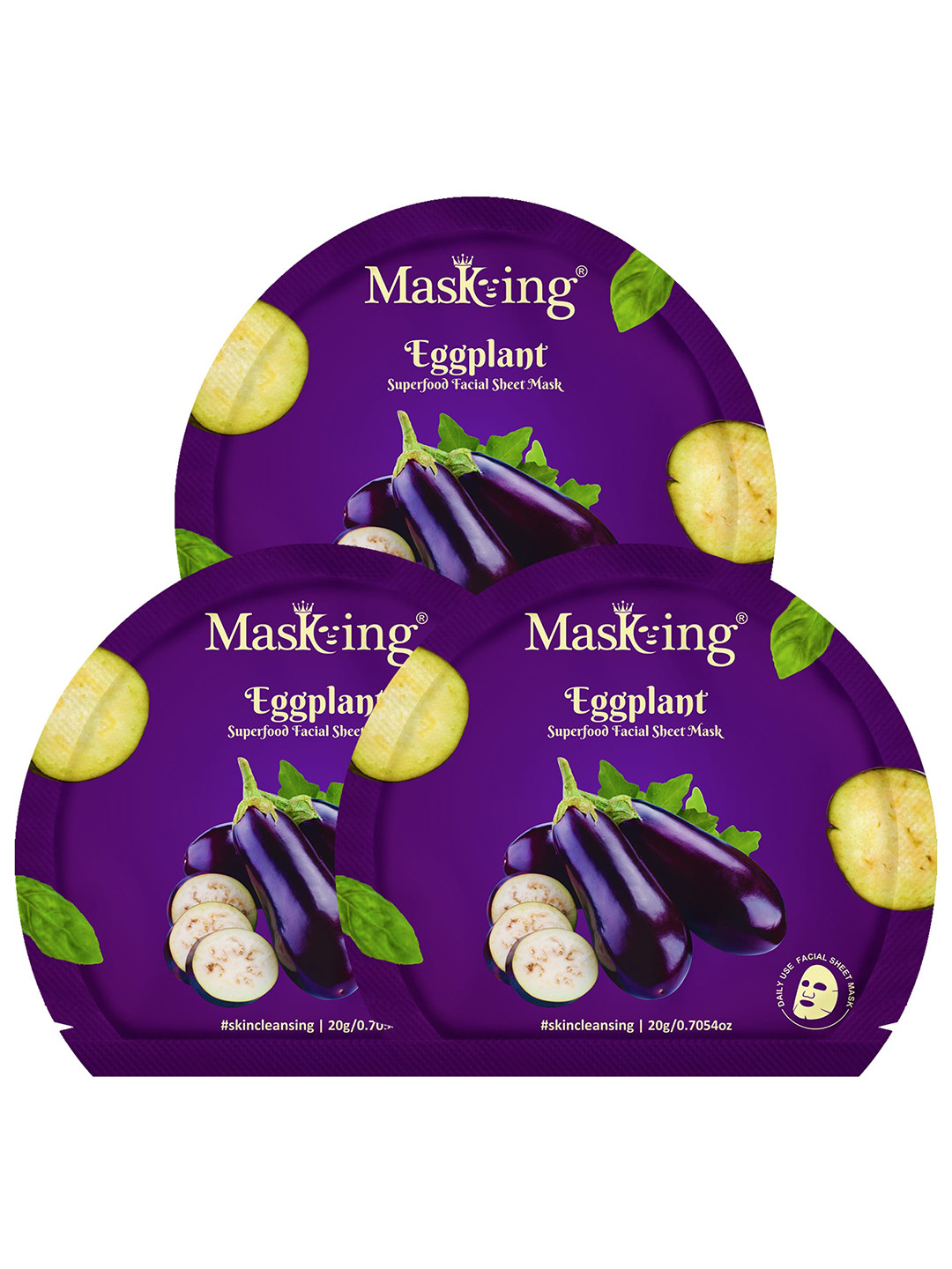 Masking Pack of 3 Eggplant Facial Sheet Masks