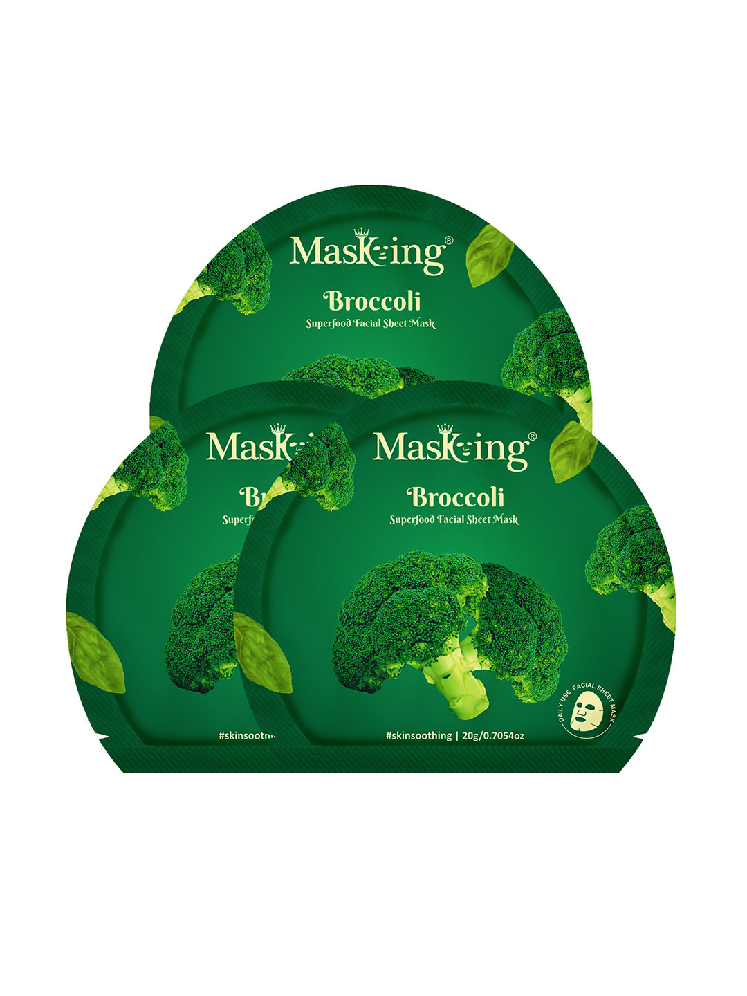 Masking Pack of 3 Superfood Broccoli Facial Sheet Masks