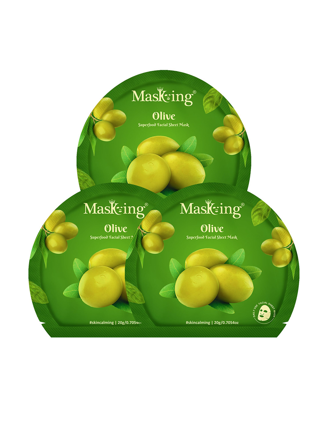 Masking Pack of 3 Olive Facial Sheet Masks