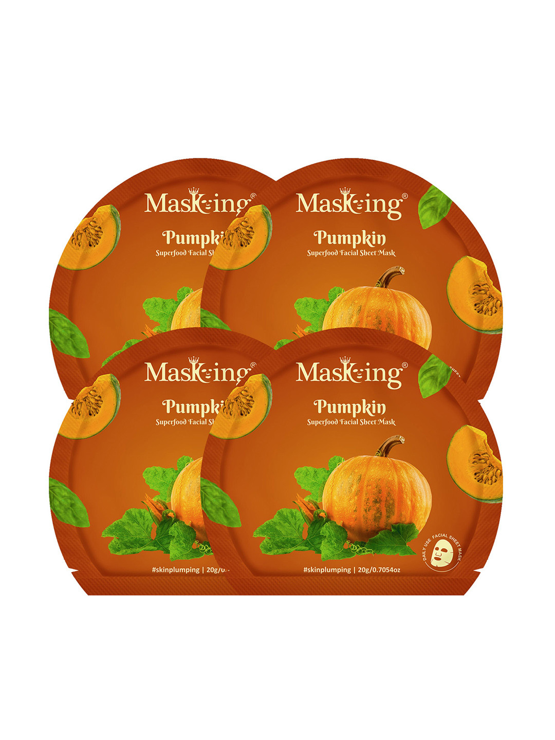 Masking Pack of 4 Pumpkin Facial Sheet Masks