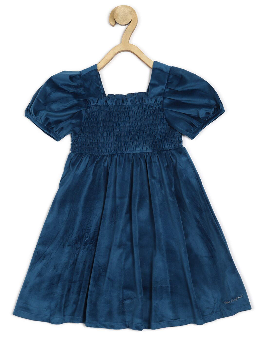 Peter England Square Neck Puff Sleeve Fit & Flare Smocked Effect Dress