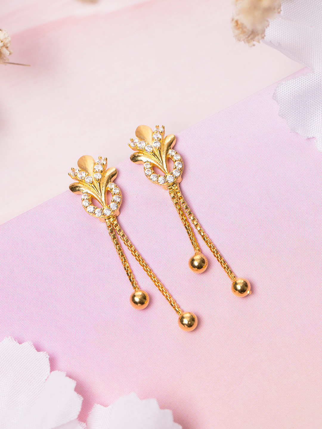 Zavya Contemporary -Gold Plated 925 Sterling Silver CZ Studded Hoop Earrings