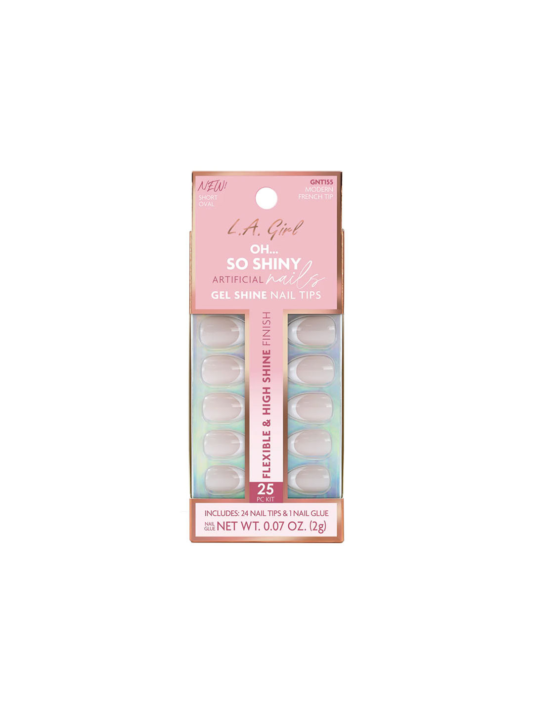 L.A.Girl Oh So Shiny 25Pc Artificial Nail Tips Modern French Tip Kit