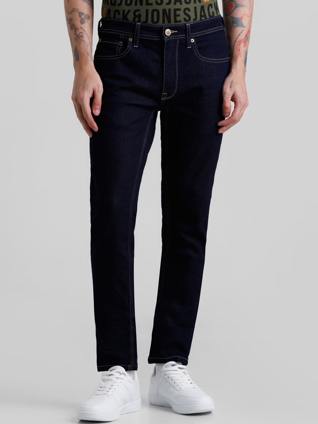 Jack & Jones Men Ben Skinny Fit Low-Rise Stretchable Jeans