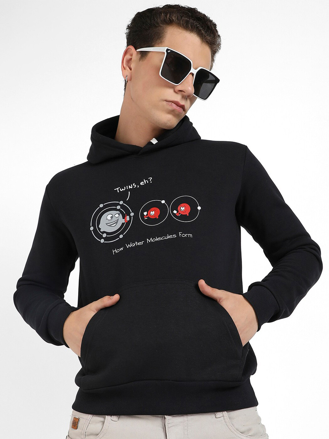 Campus Sutra Humour and Comic Hooded Cotton Pullover Sweatshirt