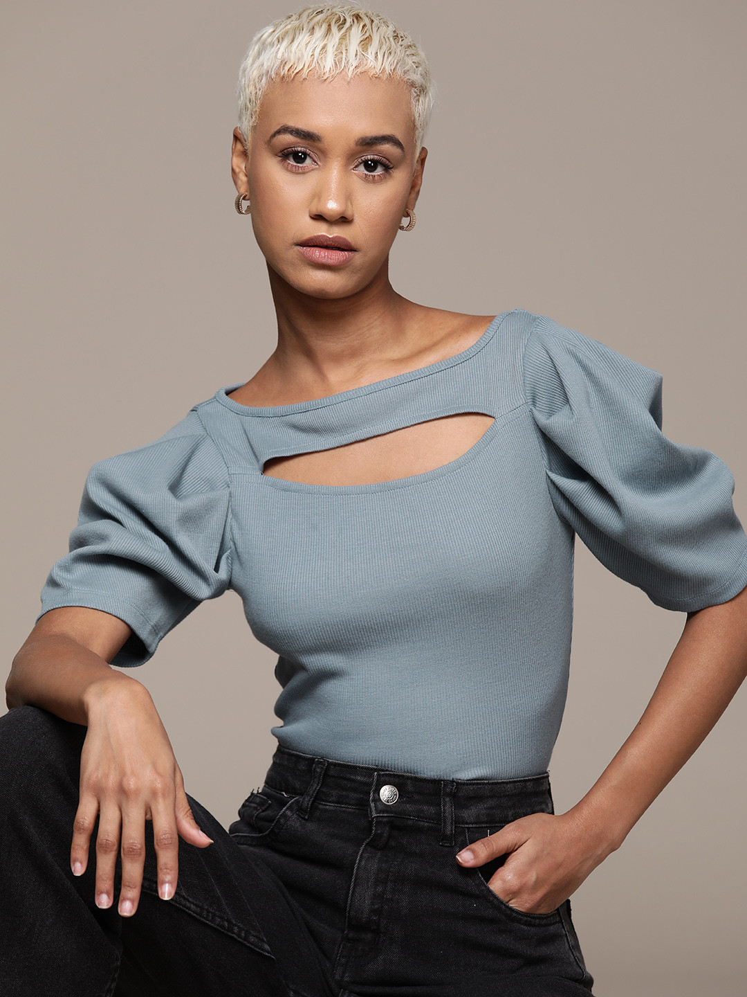 The Roadster Lifestyle Co. Boat Neck Knitted Cut-Out Top