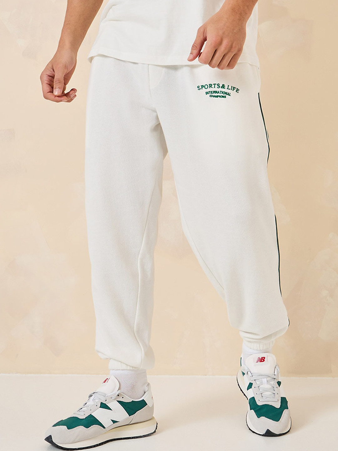 Styli White Side Tape Detail Terry Relaxed Fit Jogger