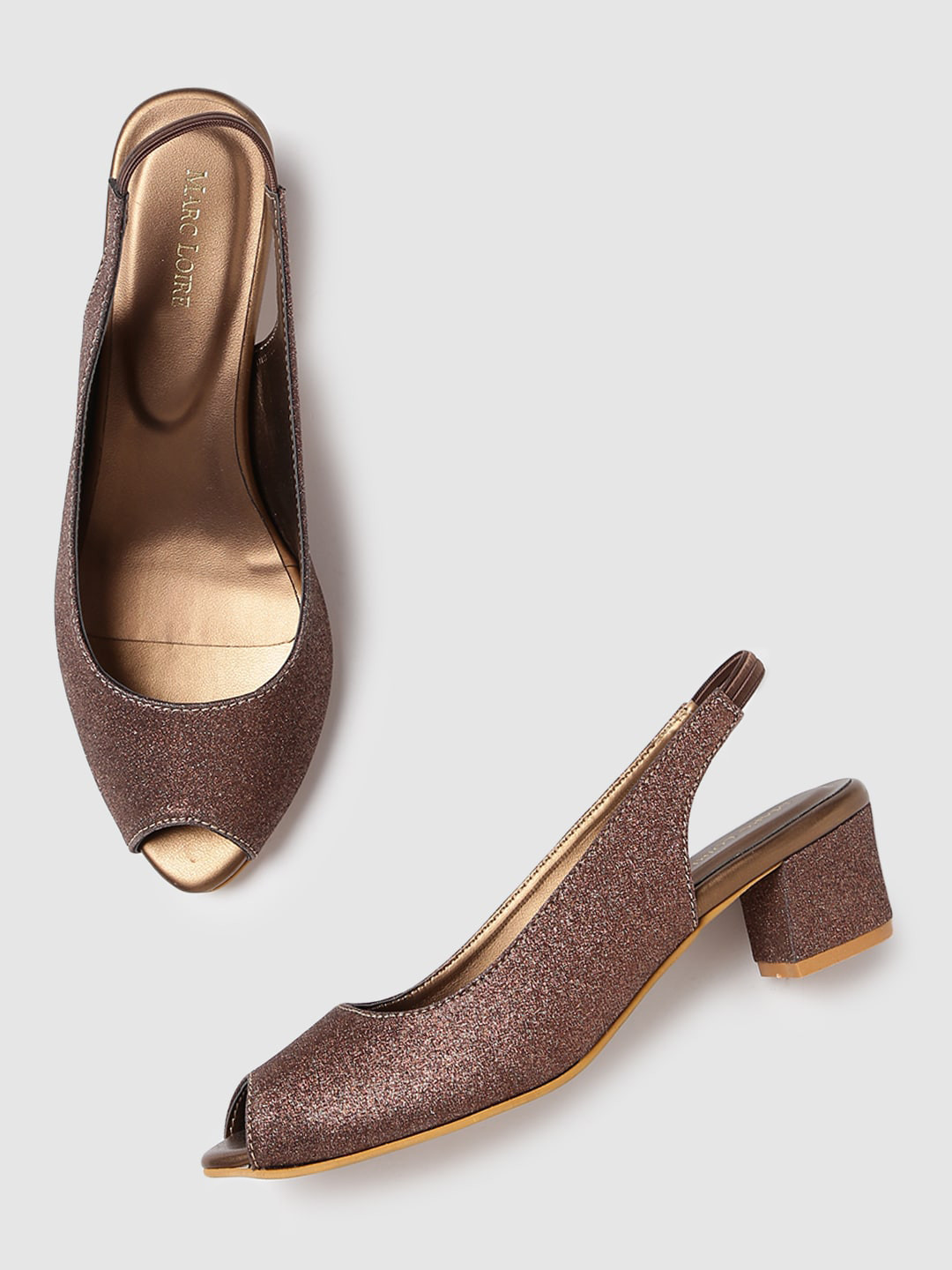 Marc Loire Embellished Peep Toe Block Heel Pumps