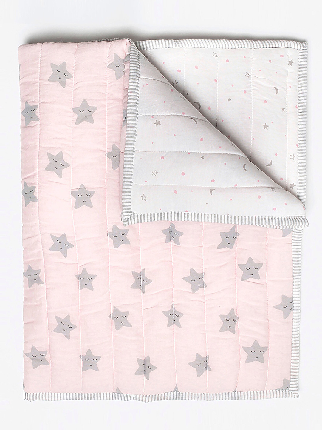 Masilo Sleepy Star Girls Pink & Grey AC Room Cotton Single Bed Quilt