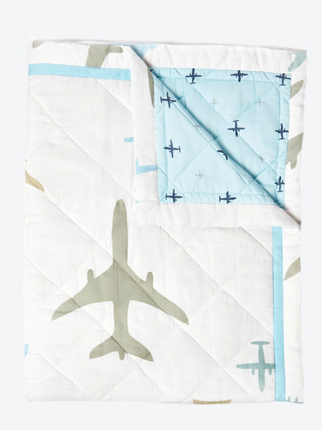 Masilo Dream Wings Boys White & Blue AC Room Cotton  Single Bed Quilt