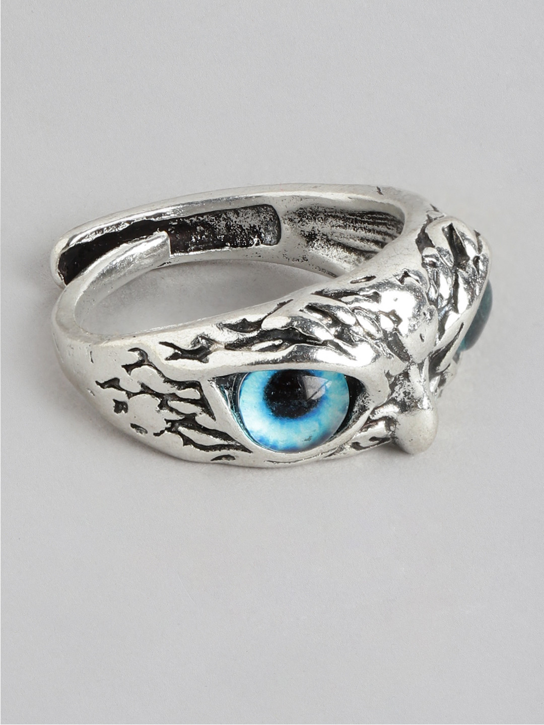 PARIS HAMILTON Unisex Owl Silver-Plated Stainless Steel Beaded Finger Ring