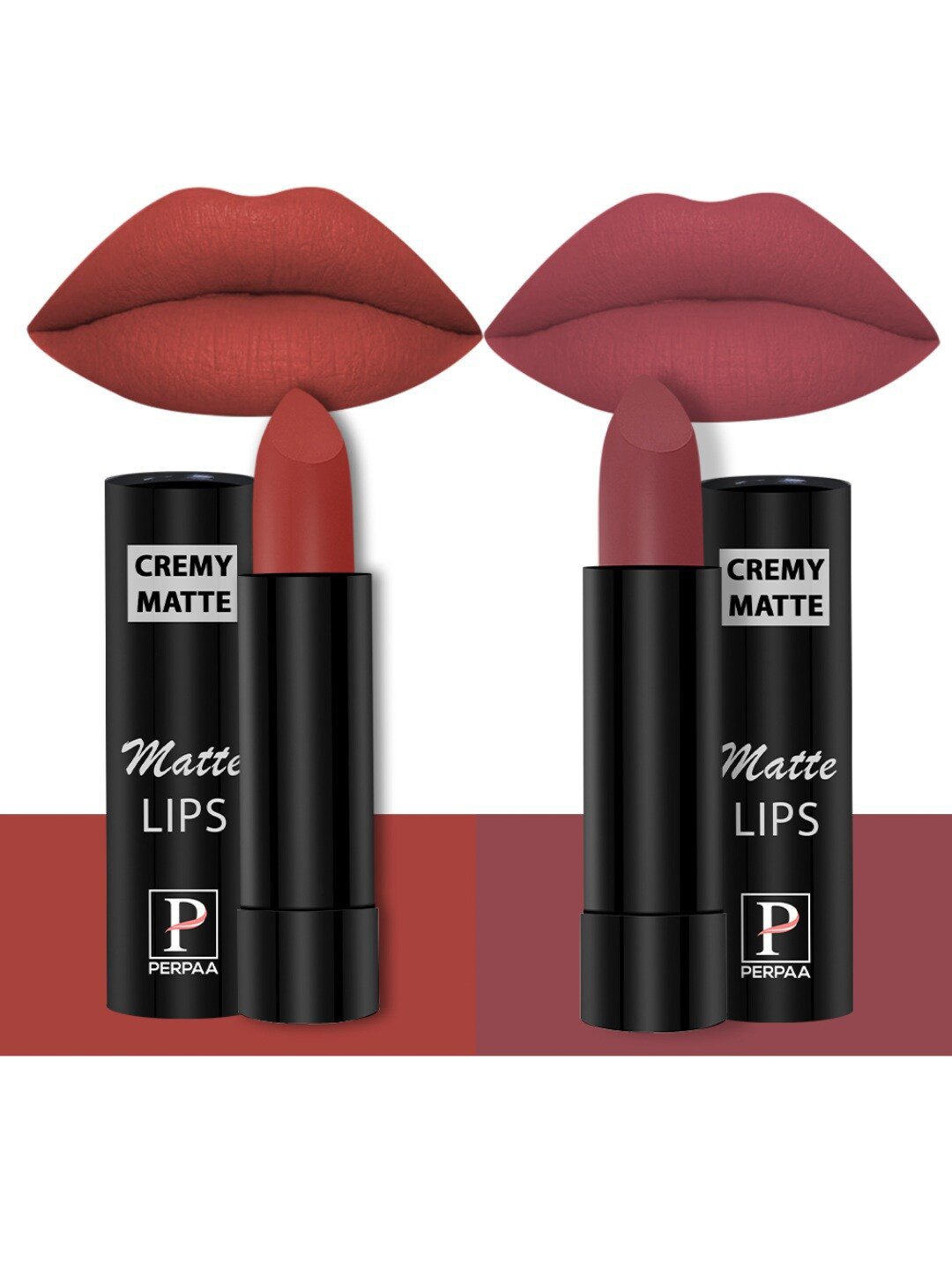 PERPAA Set of 2 Creamy Matte Long Stay Intense Lipstick - Red Bloom 55 & Brick Red 110