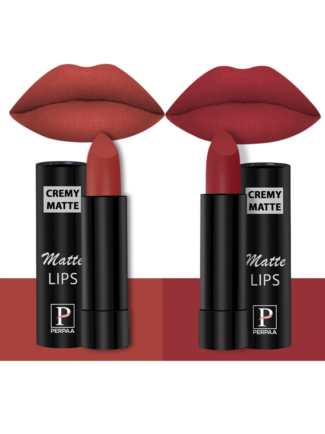 PERPAA Set of 2 Creamy Matte Long Stay Intense Lipstick - Red Bloom 55 & Crimson Red 86