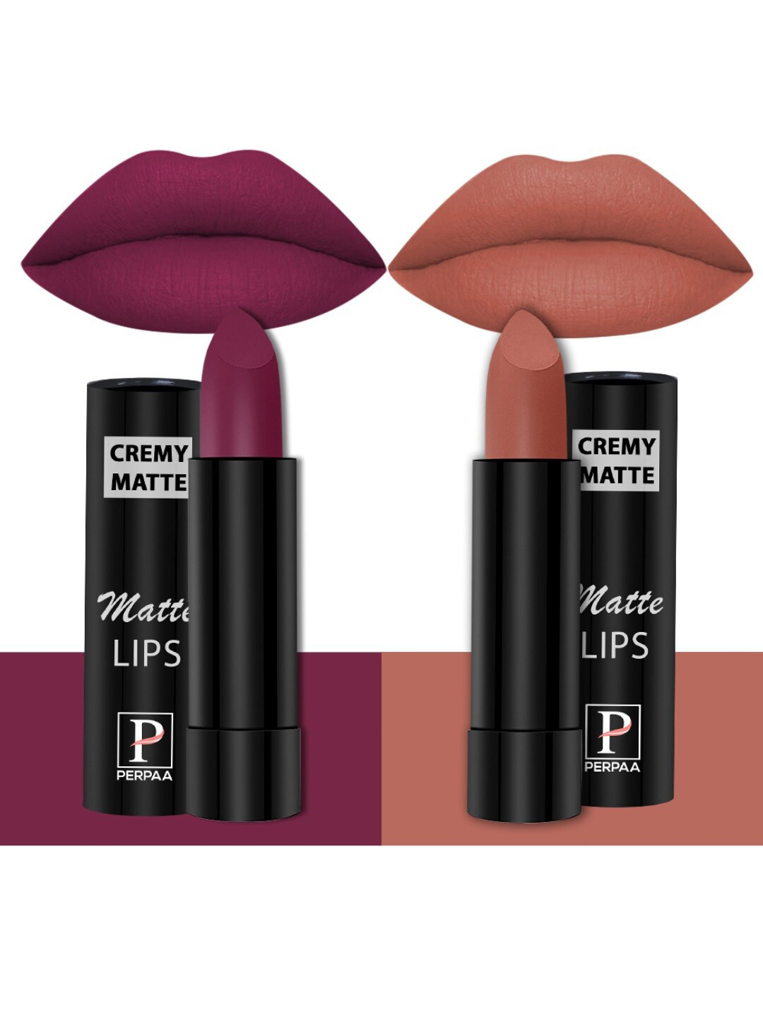 PERPAA Set of 2 Creamy Matte Long Stay Intense Lipstick - Cherry Red 52 & Caramel 62