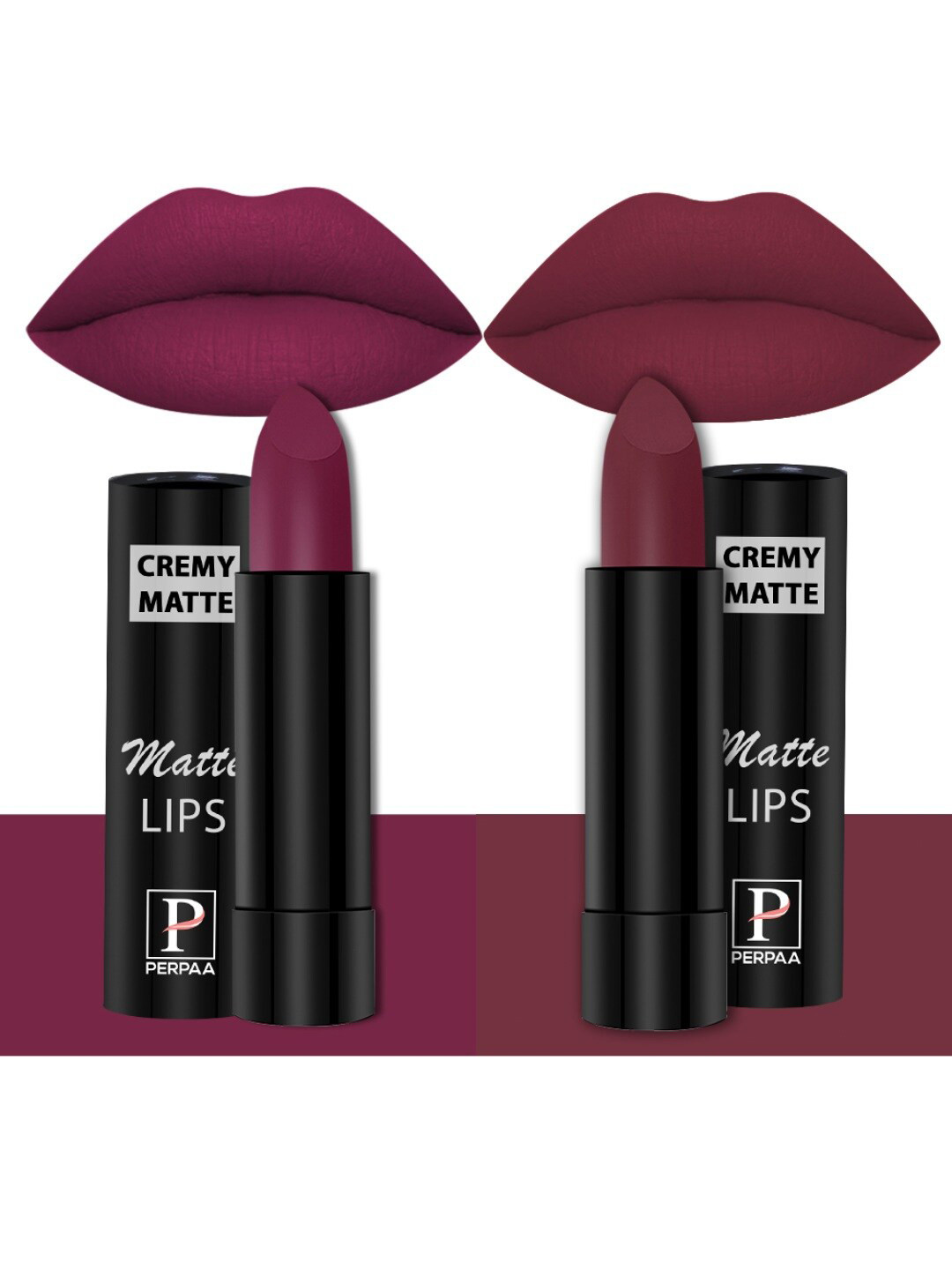 PERPAA Set of 2 Creamy Matte Bullet Lipstick 3.5g Each - Cherry Red 52 & Dusky Maroon 96