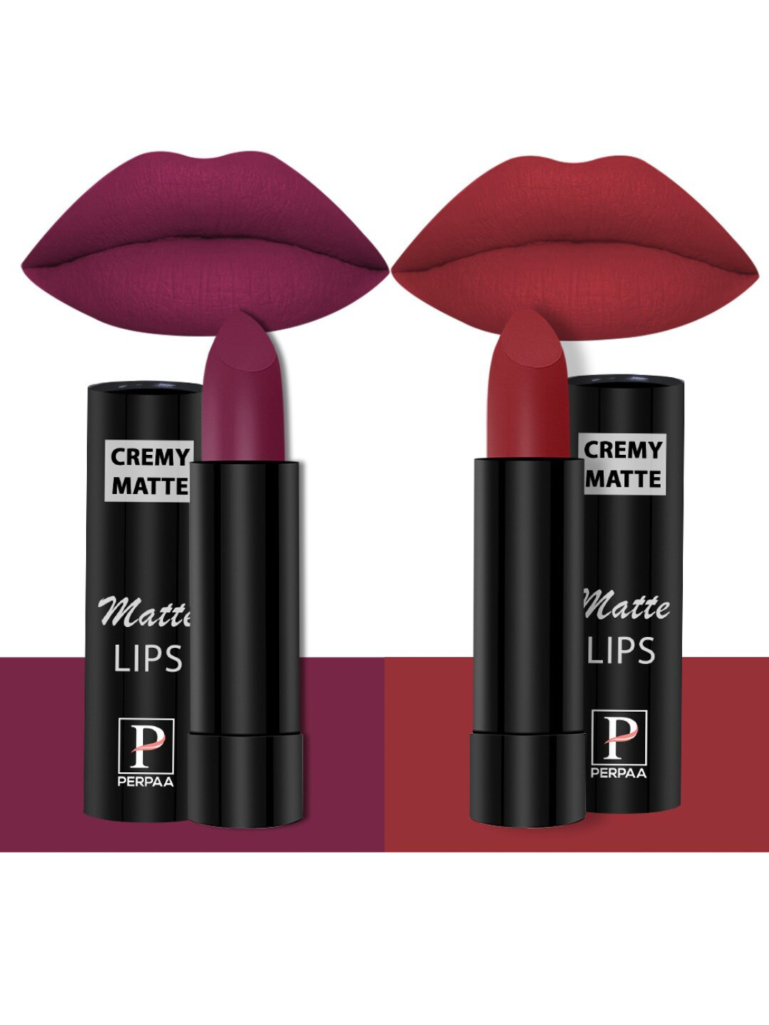 PERPAA 2 Creamy Long Lasting Bullet Matte Lipstick - 3.5gmEach-Cherry Red52-Crimson red86