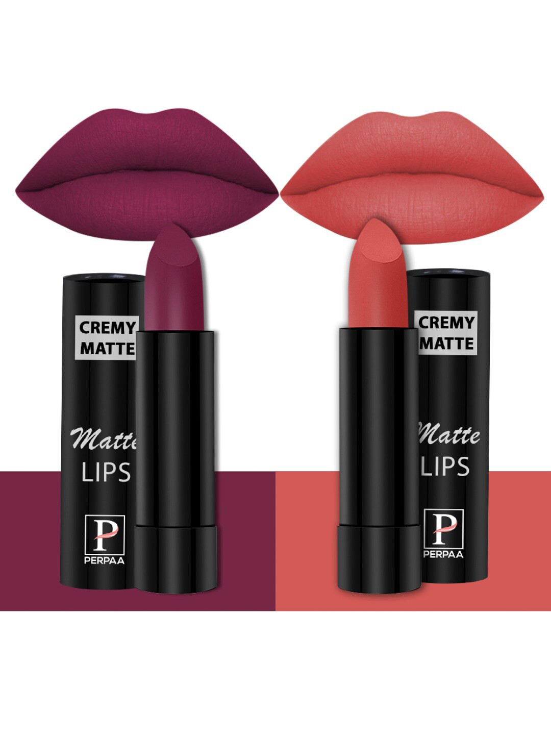PERPAA Creamy Matte 2-Pcs Long Lasting Bullet Lipstick -Cherry Red 52 - Velvet Orange 93