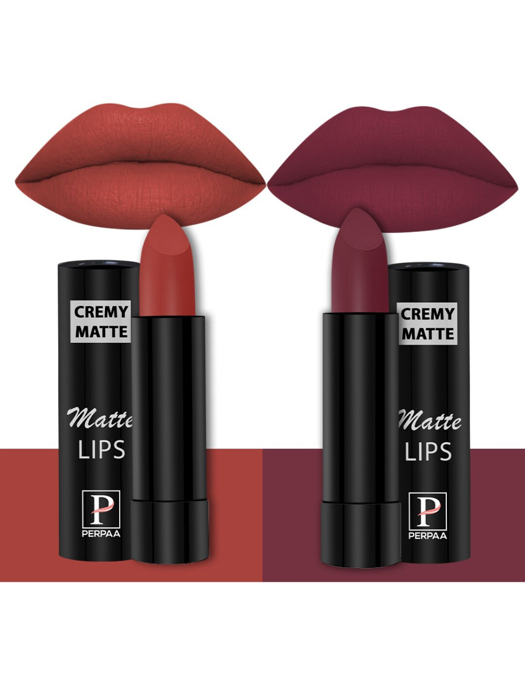 PERPAA Creamy Matte Set Of 2 Long Stay Intense Lipstick - Red Bloom 55 - Dusky Maroon 96