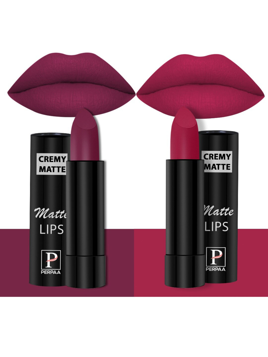PERPAA Creamy Matte 2-Pcs Long Lasting Bullet Lipstick -Cherry Red 52 - Ruby Magenta 84