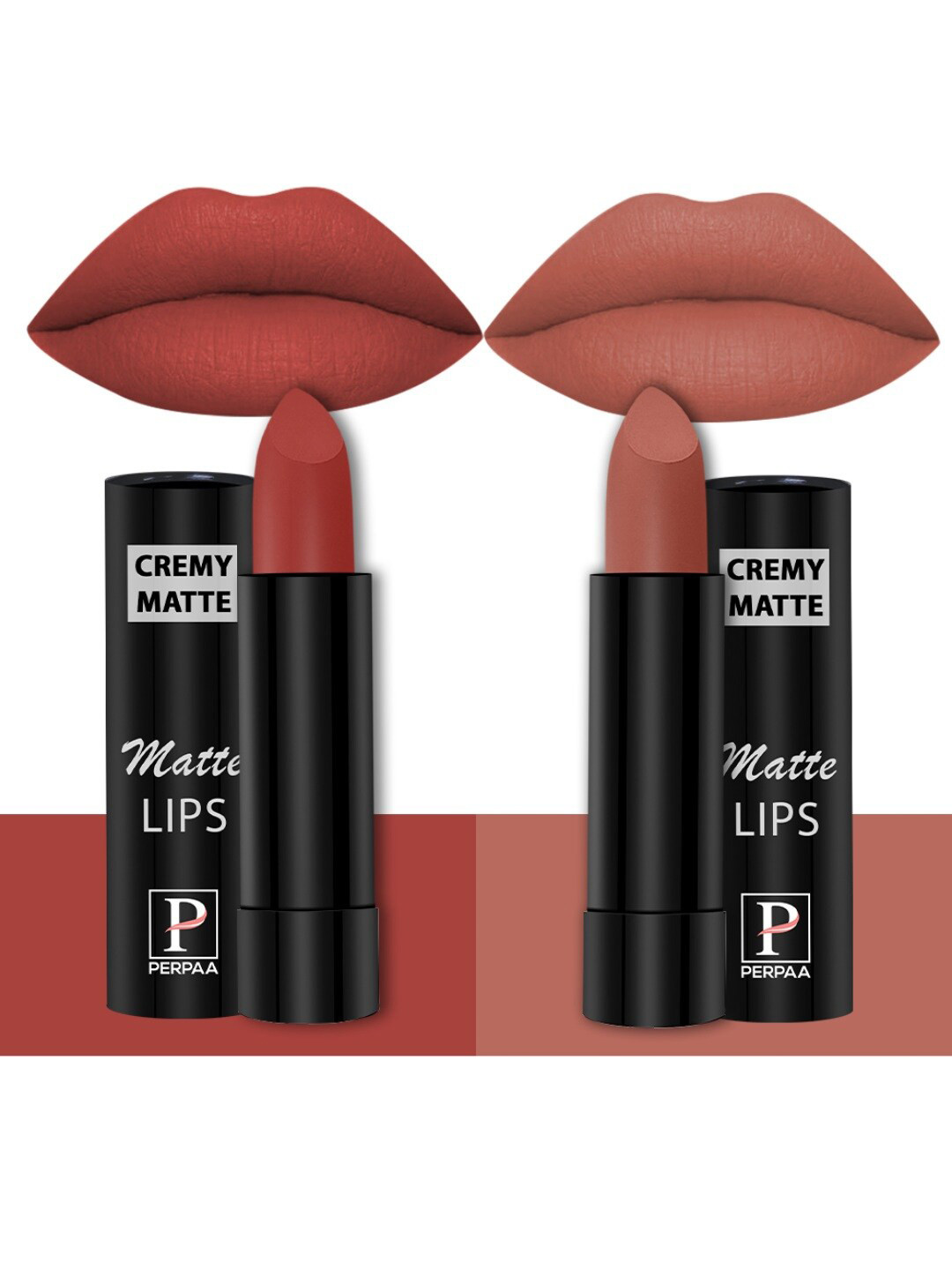 PERPAA Creamy Matte Set Of 2 Long Stay Intense Lipstick - Red Bloom 55 - Caramel 62