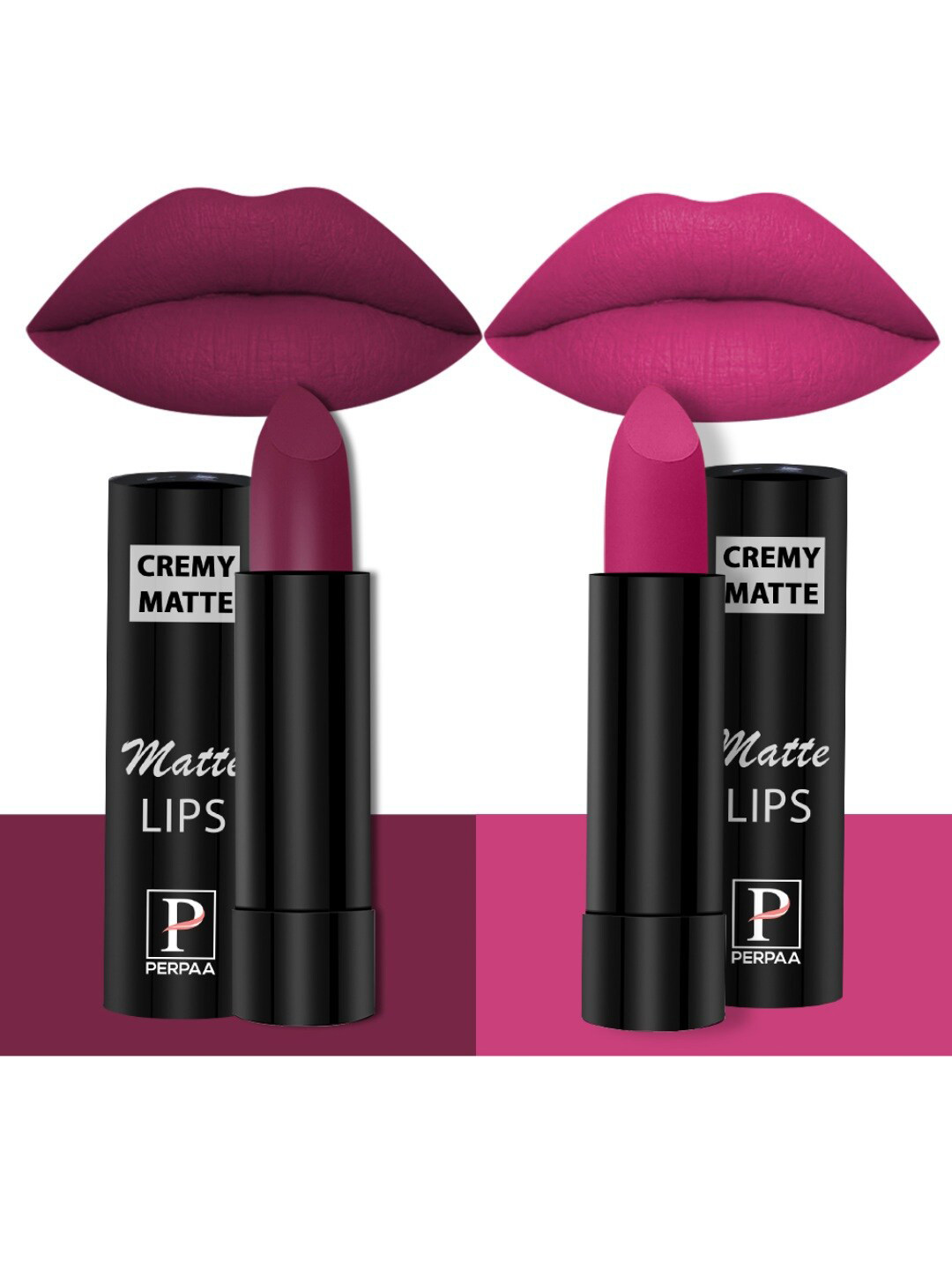 PERPAA 2 Creamy Long Lasting Bullet Matte Lipstick - 3.5gmEach -Cherry Red52-Pink berry71