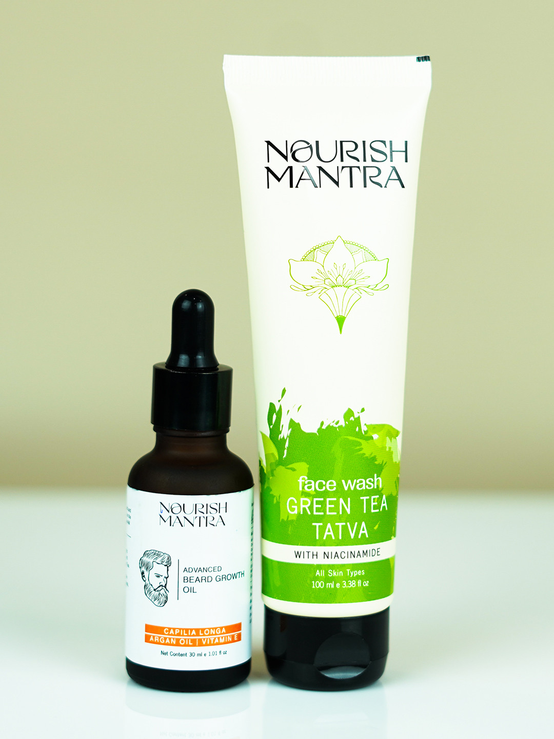 Nourish Mantra 2Pcs Advanced Beard Growth Oil -30ml - Green Tea Face Wash - 100ml
