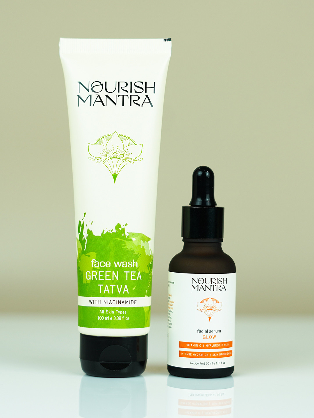 Nourish Mantra Set of Green Tea Tatva Face Wash - 100 ml & Vitamin C Glow Serum - 20 ml