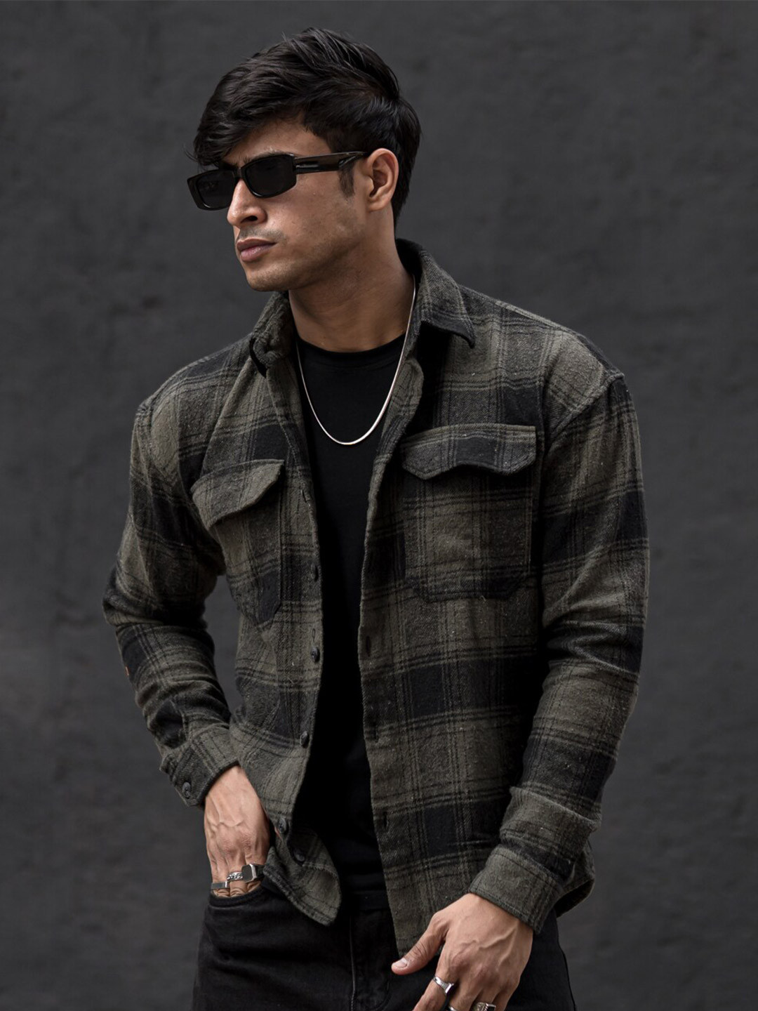 Powerlook India Slim Tartan Checks Checked Drop-Shoulder Sleeves Oversize Casual Shirt