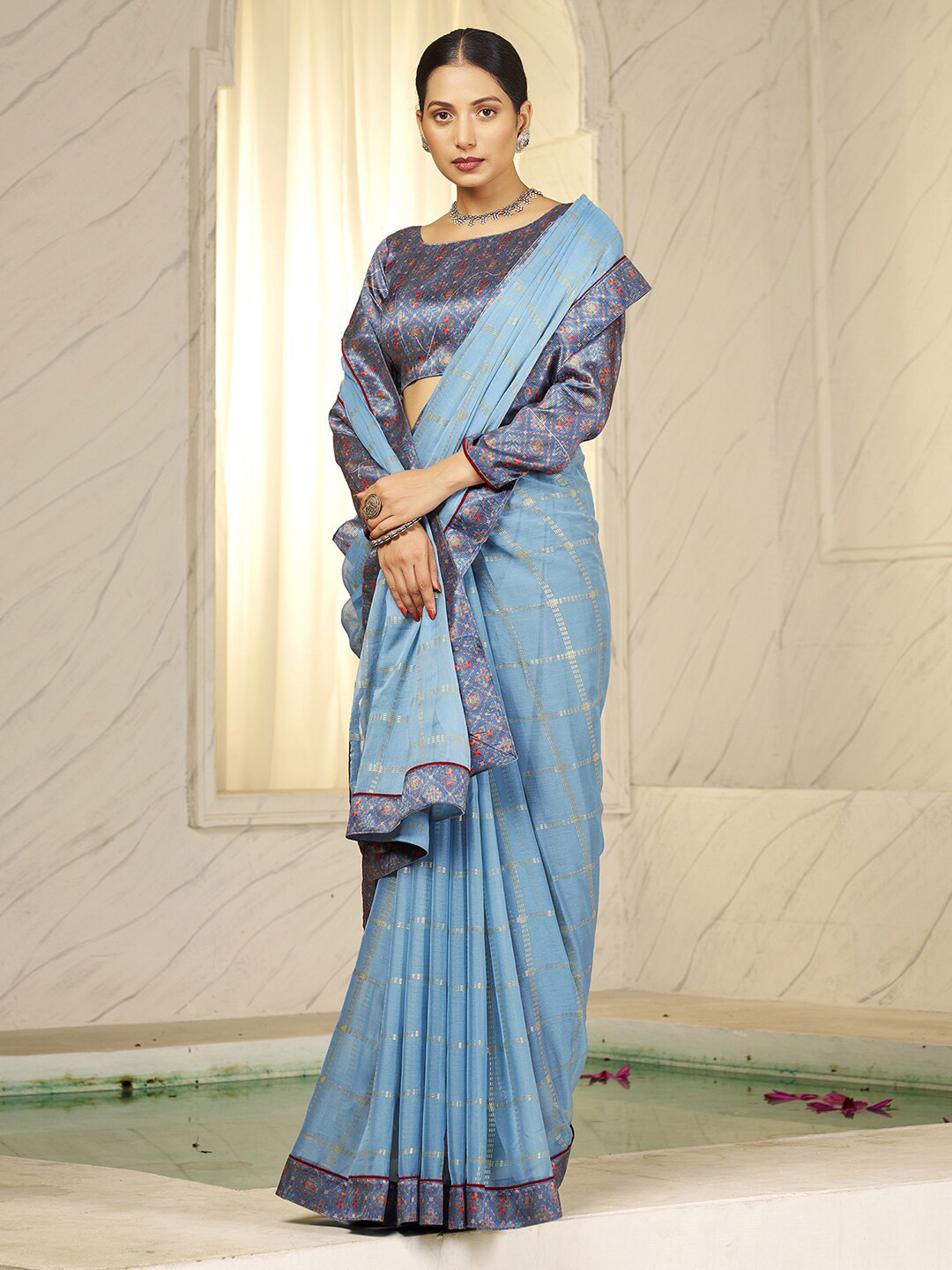 Anouk Checked Pure Chiffon Saree