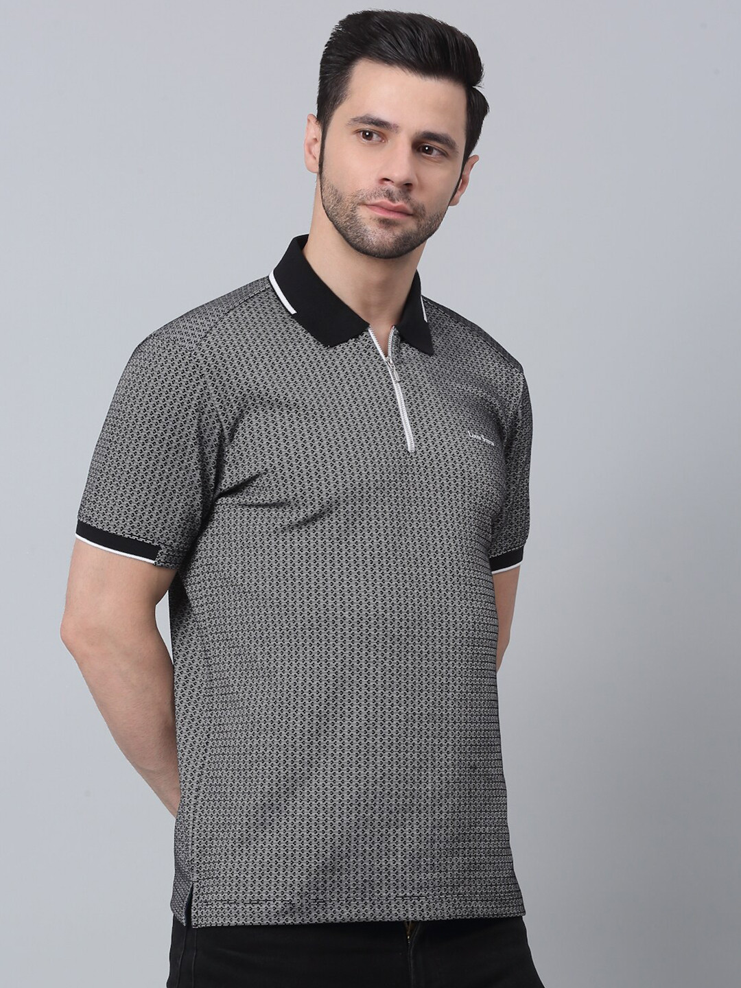 LOUIS STITCH Self Design Polo Collar Stretchex Cotton T-Shirt