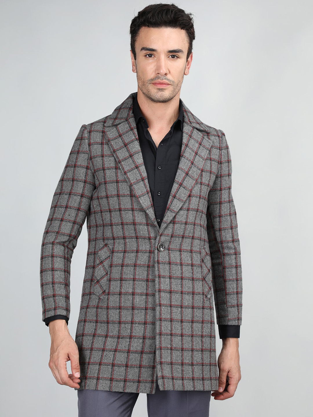 Dlanxa Checked Single Breasted Tweed Overcoat