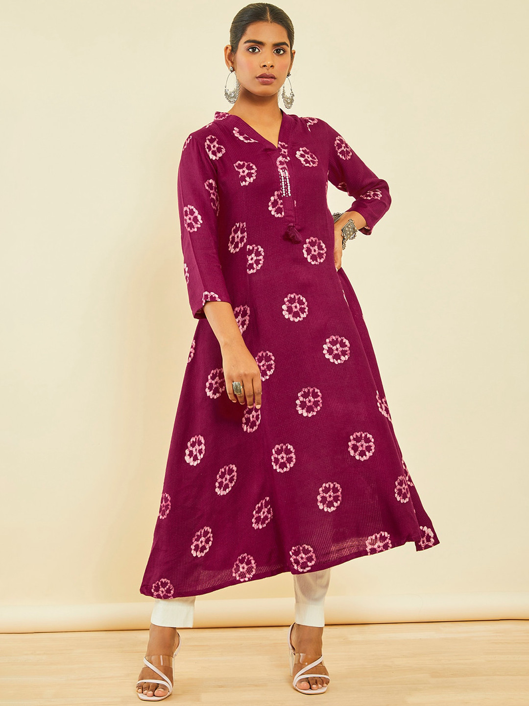 Soch Floral Batik Dyed V-Neck A-Line Kurta