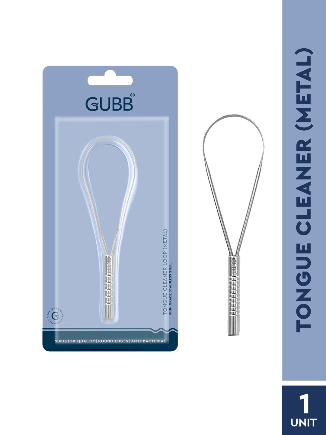 GUBB Metal Tongue Cleaner For Bad Breath With Loop