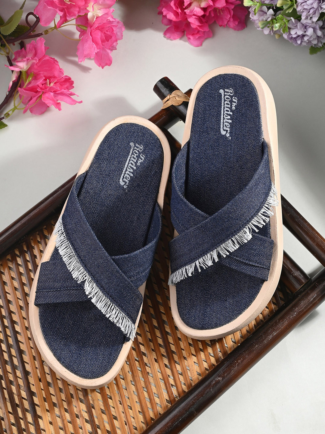 The Roadster Lifestyle Co. Navy Blue Fringed Open Toe Flats