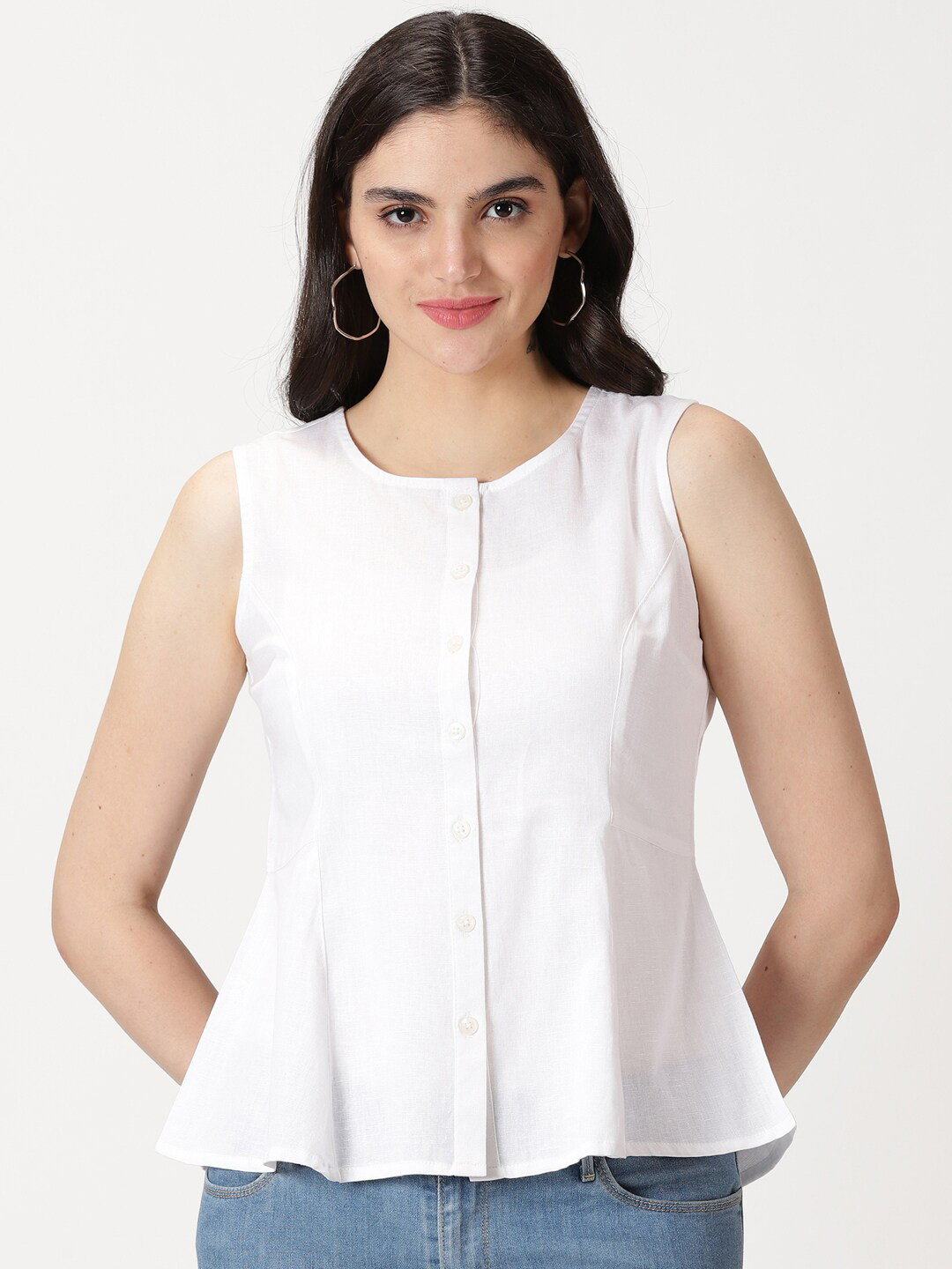 Saffron Threads Sleeveless Cotton Linen A-Line Top
